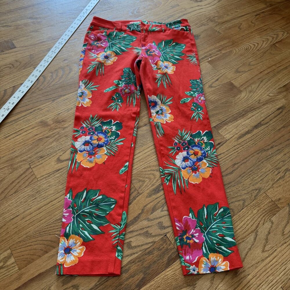 OLD NAVY WOMENS RED TROPICAL PRINT PIXIE PANTS SIZE 6